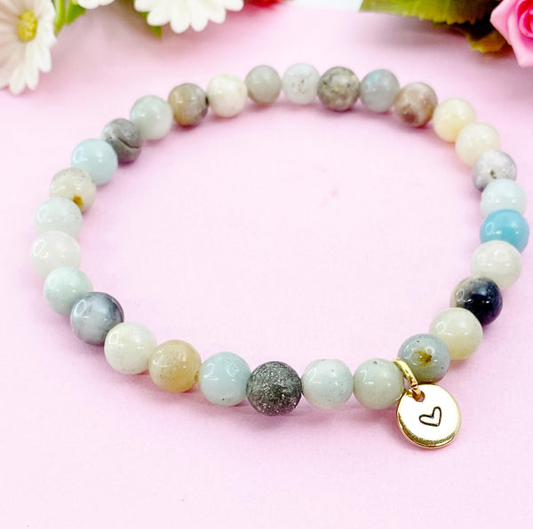 Amazonite Bracelet, Natural Flower Amazonite Gemstone Jewelry, N6309