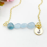 Aquamarine Necklace, Gold Natural Aquamarine Gemstone Jewelry, Bracelet Option, N6310