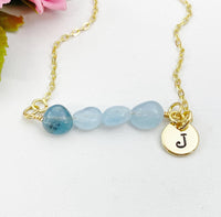 Aquamarine Necklace, Gold Natural Aquamarine Gemstone Jewelry, Bracelet Option, N6310