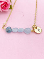 Aquamarine Necklace, Gold Natural Aquamarine Gemstone Jewelry, Bracelet Option, N6310