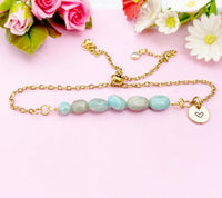 Amazonite Bracelet, Gold Natural Amazonite Gemstone Jewelry, Necklace Option, N6312