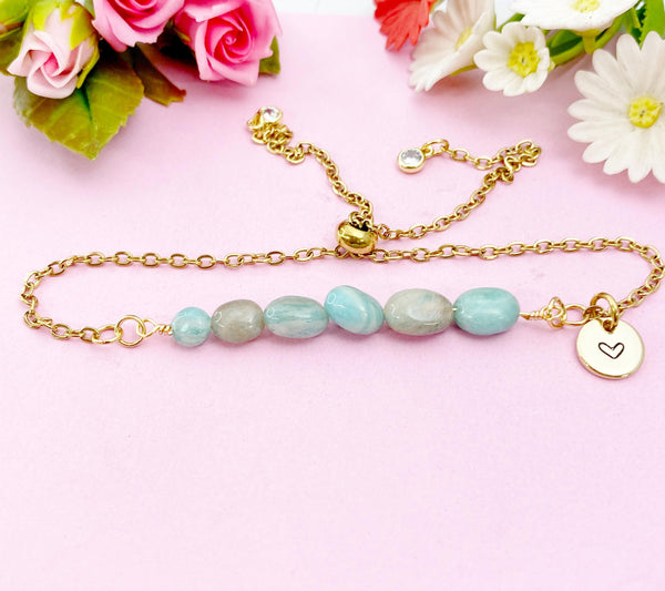 Amazonite Bracelet, Gold Natural Amazonite Gemstone Jewelry, Necklace Option, N6312
