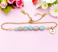 Amazonite Bracelet, Gold Natural Amazonite Gemstone Jewelry, Necklace Option, N6312