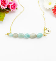 Amazonite Necklace, Gold Natural Amazonite Gemstone Jewelry, Bracelet Option, N6312A