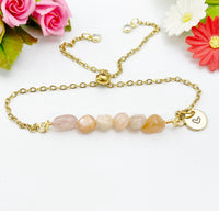 Sunstone Bracelet, Gold Natural Sunstone Gemstone Jewelry, Necklace Option, N6314