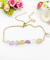 Fluorite Bracelet, Gold Natural Fluorite Gemstone Jewelry, Necklace Option, N6316