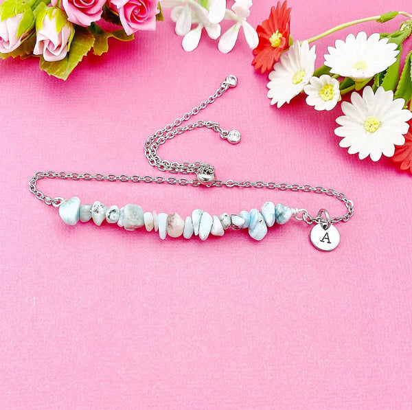 Silver Larimar Bracelet, Gold Option, Natural Larimar Gemstone Jewelry, N6117S