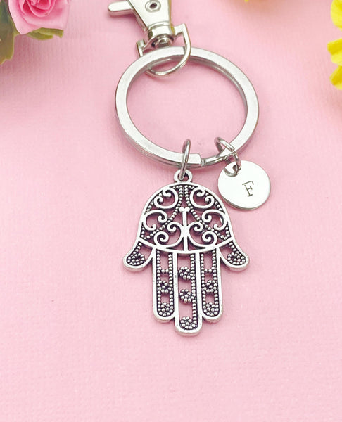 Hamsa Hand Charm Keychain or Necklace in Silver, N 6396K