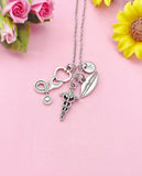 Caduceus Stethoscope Lips Mouth Silver Charm Necklace, Otolaryngologist ENT Specialist Gift, N6398M