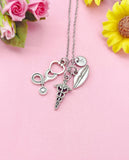 Caduceus Stethoscope Lips Mouth Silver Charm Necklace, Otolaryngologist ENT Specialist Gift, N6398M