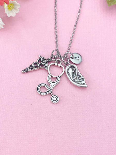 Ear Caduceus Stethoscope Necklace – ENT Doctor Gift, Otolaryngologist Jewelry, N6401
