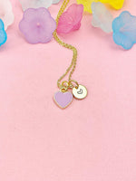 Tiny Violet Heart Necklace, Purple Heart, Gold Dainty Enamel Pendant, Minimalist Jewelry,  N4327