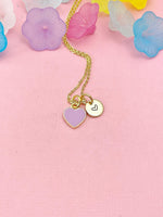 Tiny Violet Heart Necklace, Purple Heart, Gold Dainty Enamel Pendant, Minimalist Jewelry,  N4327