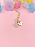 Tiny Violet Heart Necklace, Purple Heart, Gold Dainty Enamel Pendant, Minimalist Jewelry,  N4327