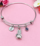 Boxing Glove Charm Bracelet, Initial, Birthstone,