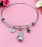 Boxing Glove Charm Bracelet, Initial, Birthstone,