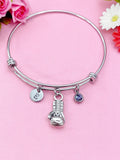 Boxing Glove Charm Bracelet, Initial, Birthstone,