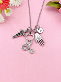 Caduceus Stethoscope Hand Palm Necklace, Doctor Nurse Necklace, Hand Palm Medical Charm, N6404