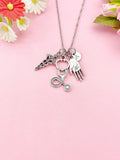 Caduceus Stethoscope Hand Palm Necklace, Doctor Nurse Necklace, Hand Palm Medical Charm, N6404