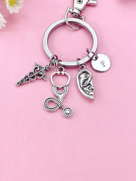Ear Caduceus Stethoscope Keychain – ENT Doctor Gift, Otolaryngologist Jewelry, N6401K