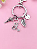 Ear Caduceus Stethoscope Keychain – ENT Doctor Gift, Otolaryngologist Jewelry, N6401K