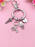 Caduceus Stethoscope Hand Palm Keychain, Doctor Nurse Keychain, Hand Palm Medical Charm, N6404K