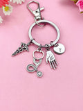 Caduceus Stethoscope Hand Palm Keychain, Doctor Nurse Keychain, Hand Palm Medical Charm, N6404K