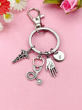 Caduceus Stethoscope Hand Palm Keychain, Doctor Nurse Keychain, Hand Palm Medical Charm, N6404K
