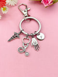 Caduceus Stethoscope Hand Palm Keychain, Doctor Nurse Keychain, Hand Palm Medical Charm, N6404K