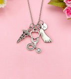 Caduceus Stethoscope Foot Necklace, Foot Ankle Specialist, Medical Symbol Jewelry for Podiatrists Doctor Nurse, N6405