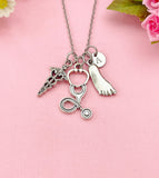 Caduceus Stethoscope Foot Necklace, Foot Ankle Specialist, Medical Symbol Jewelry for Podiatrists Doctor Nurse, N6405