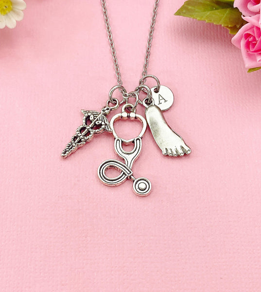 Caduceus Stethoscope Foot Necklace, Foot Ankle Specialist, Medical Symbol Jewelry for Podiatrists Doctor Nurse, N6405