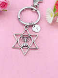 Menorah Star of David Candle Lampstand Charm Keychain, N6418