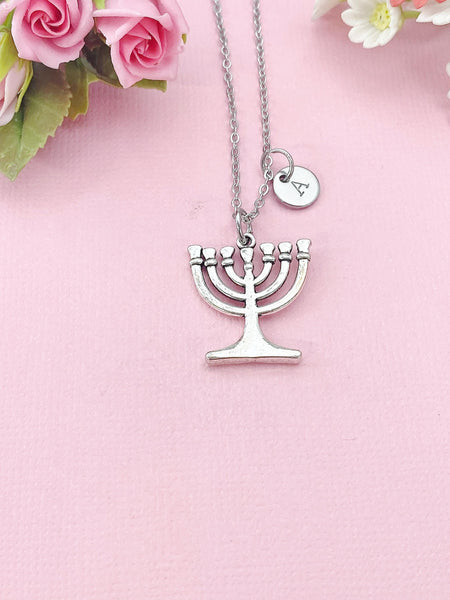 Seven Branch Candlestick Charm Necklace, Temple Menorah, N6419
