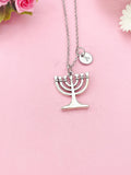 Seven Branch Candlestick Charm Necklace, Temple Menorah, N6419