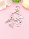 Heart with Nurse Cap Caduceus Stethoscope Keychain, N6430