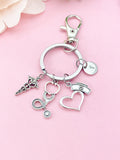 Heart with Nurse Cap Caduceus Stethoscope Keychain, N6430