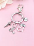 Heart with Nurse Cap Caduceus Stethoscope Keychain, N6430
