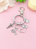 Heart with Nurse Cap Caduceus Stethoscope Keychain, N6430