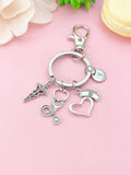 Heart with Nurse Cap Caduceus Stethoscope Keychain, N6430