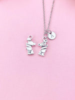 Bear Holding Flower Charm Necklace, N6433