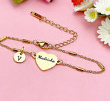 Gold Madrinha Heart Bracelet, Engraved Stainless Steel, Initial Charm Jewelry, D573