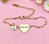 Gold Madrinha Heart Bracelet, Engraved Stainless Steel, Initial Charm Jewelry, D573