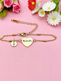 Gold Madrinha Heart Bracelet, Engraved Stainless Steel, Initial Charm Jewelry, D573