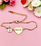 Gold Madrinha Heart Bracelet, Engraved Stainless Steel, Initial Charm Jewelry, D573