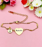 Gold Madrinha Heart Bracelet, Engraved Stainless Steel, Initial Charm Jewelry, D573