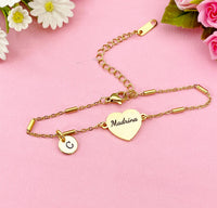 Gold Madrina Bracelet, Heart, Maid of Honor Godmother Jewelry, Wedding Gift, Silver Option, D574