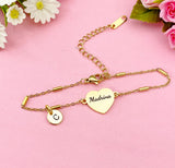 Gold Madrina Bracelet, Heart, Maid of Honor Godmother Jewelry, Wedding Gift, Silver Option, D574