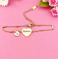 Gold Madrina Bracelet, Heart, Maid of Honor Godmother Jewelry, Wedding Gift, Silver Option, D574