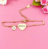 Gold Madrina Bracelet, Heart, Maid of Honor Godmother Jewelry, Wedding Gift, Silver Option, D574